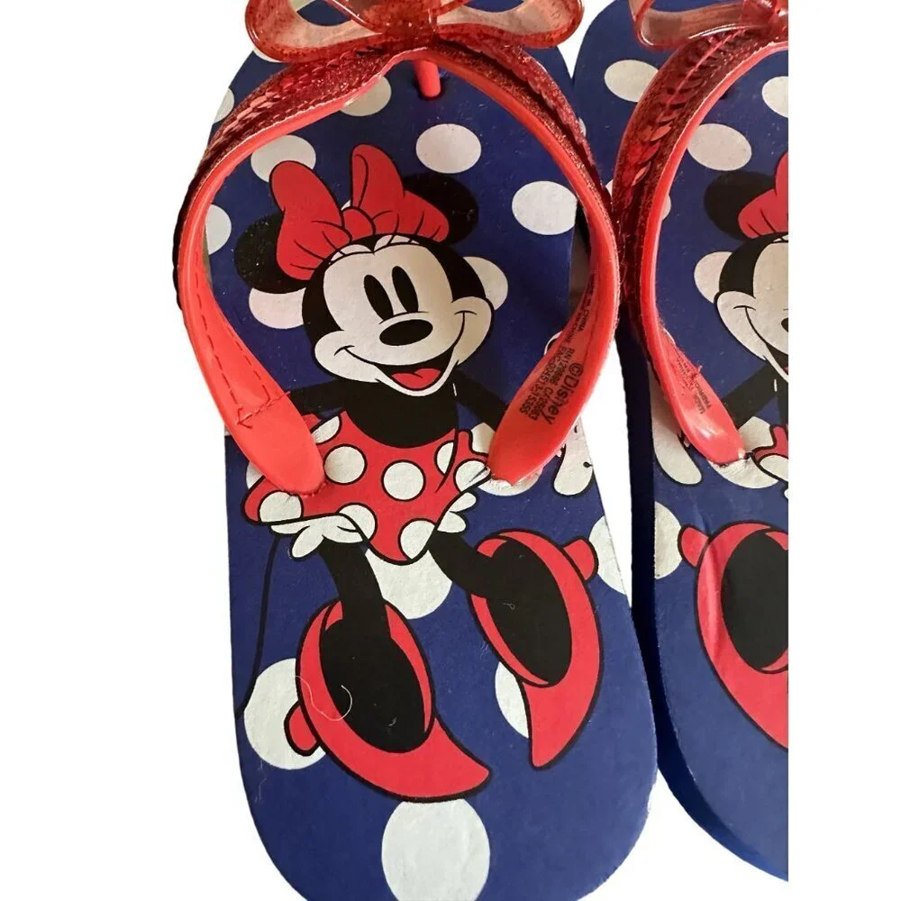 Disney‎ Minnie Mouse Polka Dot Flip Flops With Bow For Kids Size 11-13